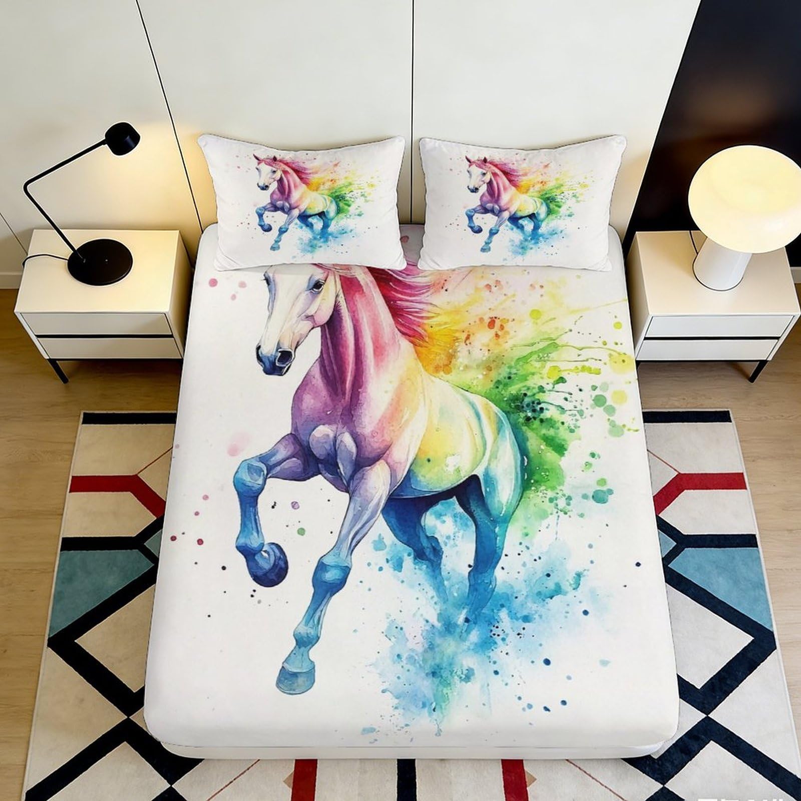 Pnayamiorkfel Style-7 3D Printed Rainbow Horse Fitted Sheet Microfiber Soft Colorful Unicorn Mattress Cover For Bedroom Dorm Decor 90X200x25cm