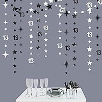 Vista 8 de Decoraciones Negras de Cumpleaños Número 13 Círculo Punto Estrella Centelleante Guirnalda Serpentina Colgante Metálica Banderín Banner Telón