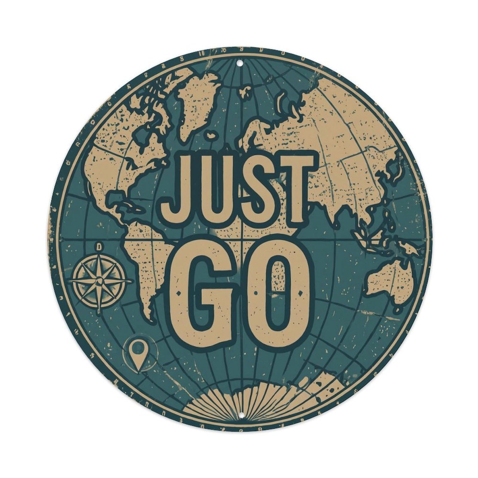 Este 8X8inch Style Vintage World Map With Compass Just Go Mariner Metal Tin Sign