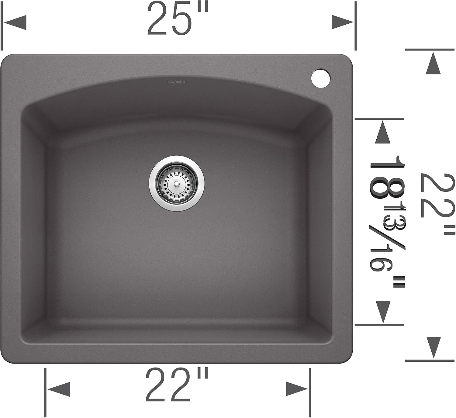 New Arrivals BLANCO, Cinder 441463 DIAMOND SILGRANIT Drop-In or Undermount Kitchen Sink, 25 X 22