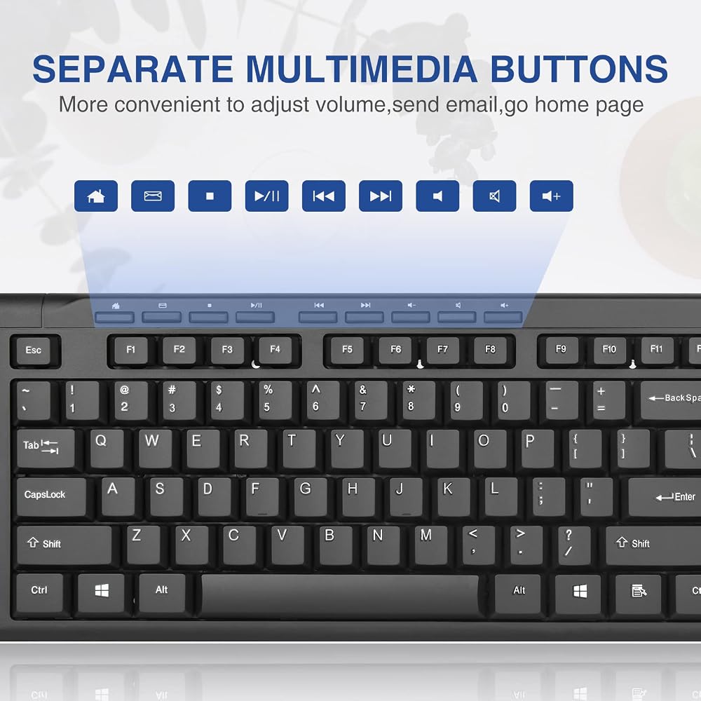 Rii RK907 Ultra-Slim Compact USB Wired Keyboard for Mac and PC,Windows 10/8 / 7 / Vista/XP (Black) (1PCS)