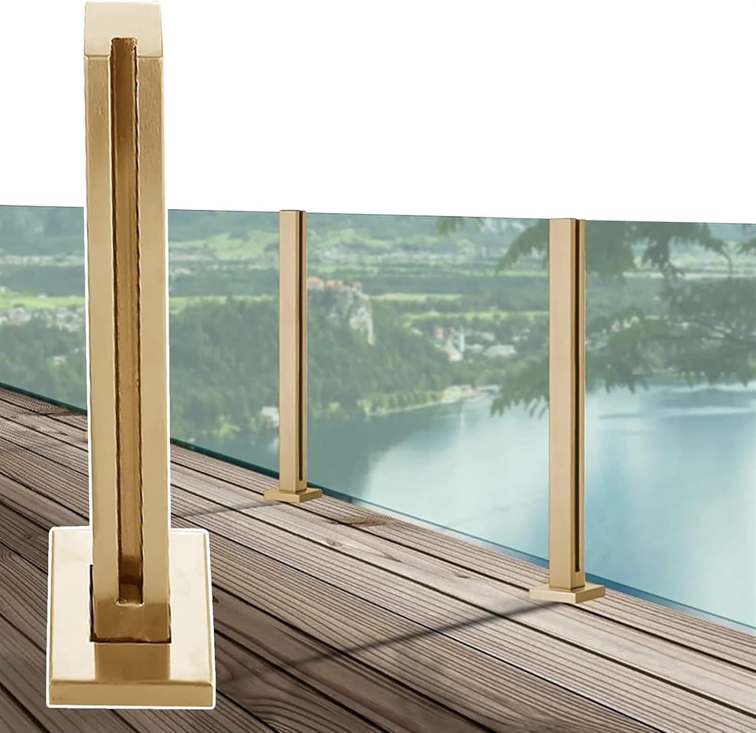 Poteau de garde-corps en verre doré pour sécuriser 95cm