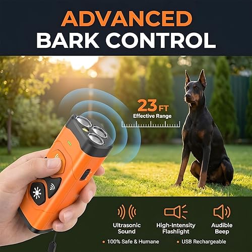 Miniatura 3 de Dispositivos disuasorios de ladridos para perros con botón de ladrido instantáneo, dispositivo ultrasónico antiladridos de 23 pies para perros,