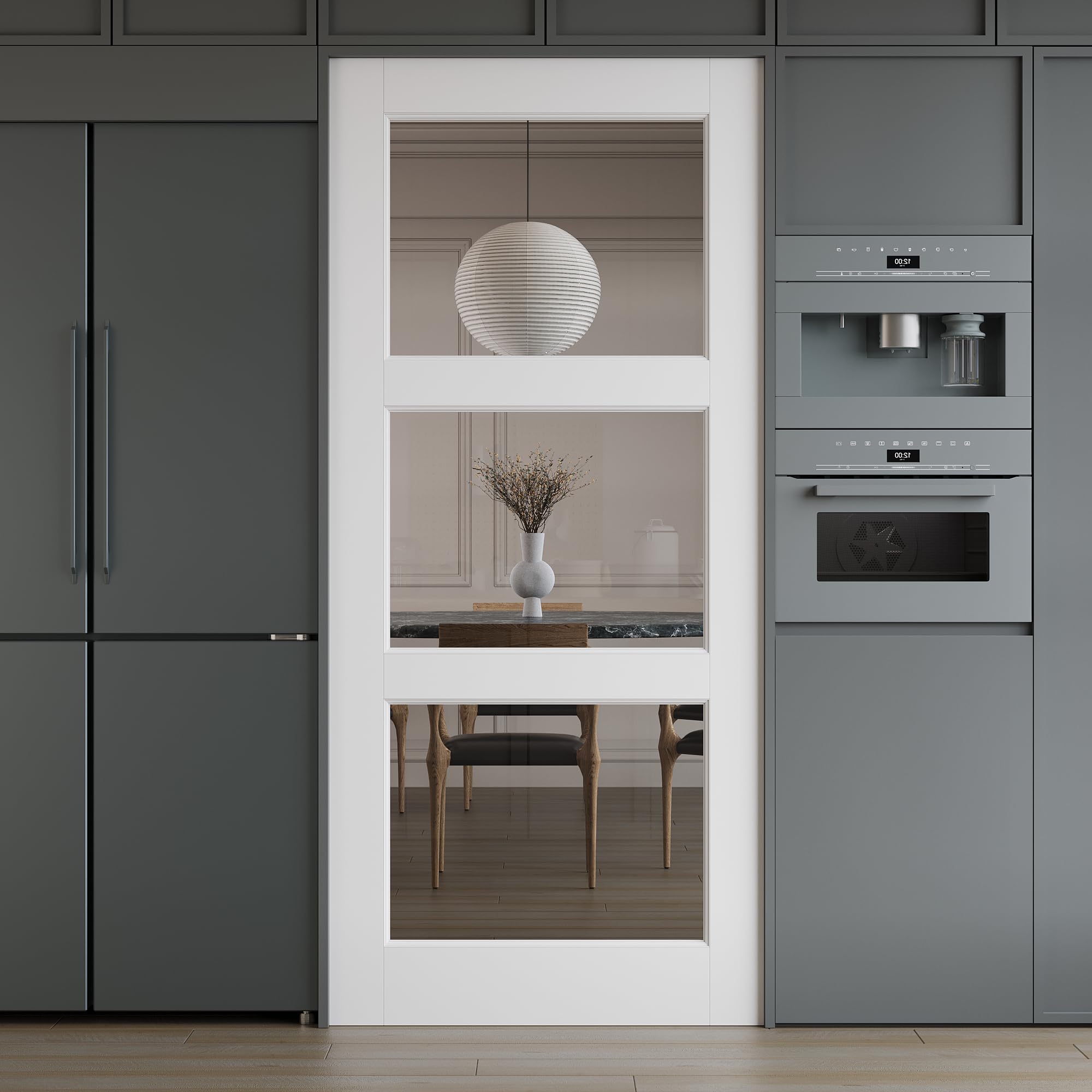 WINSTELLAR 36x80 3-Lite Prebuilt Interior Clear Glass Door Slab, front view.