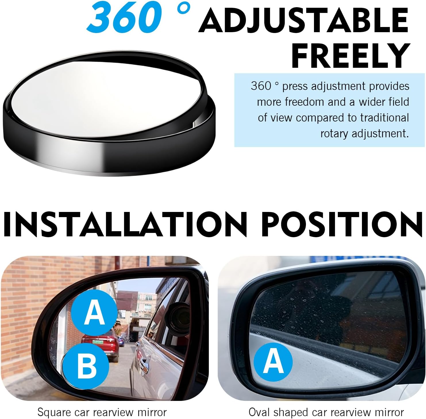 2 Pack Round Shaped Blind Spot Mirrors for Car, HD Glass Frameless Convex Rear View Mirror with Wide Angle, Universal for Most Cars, Trucks, SUVs (Round)