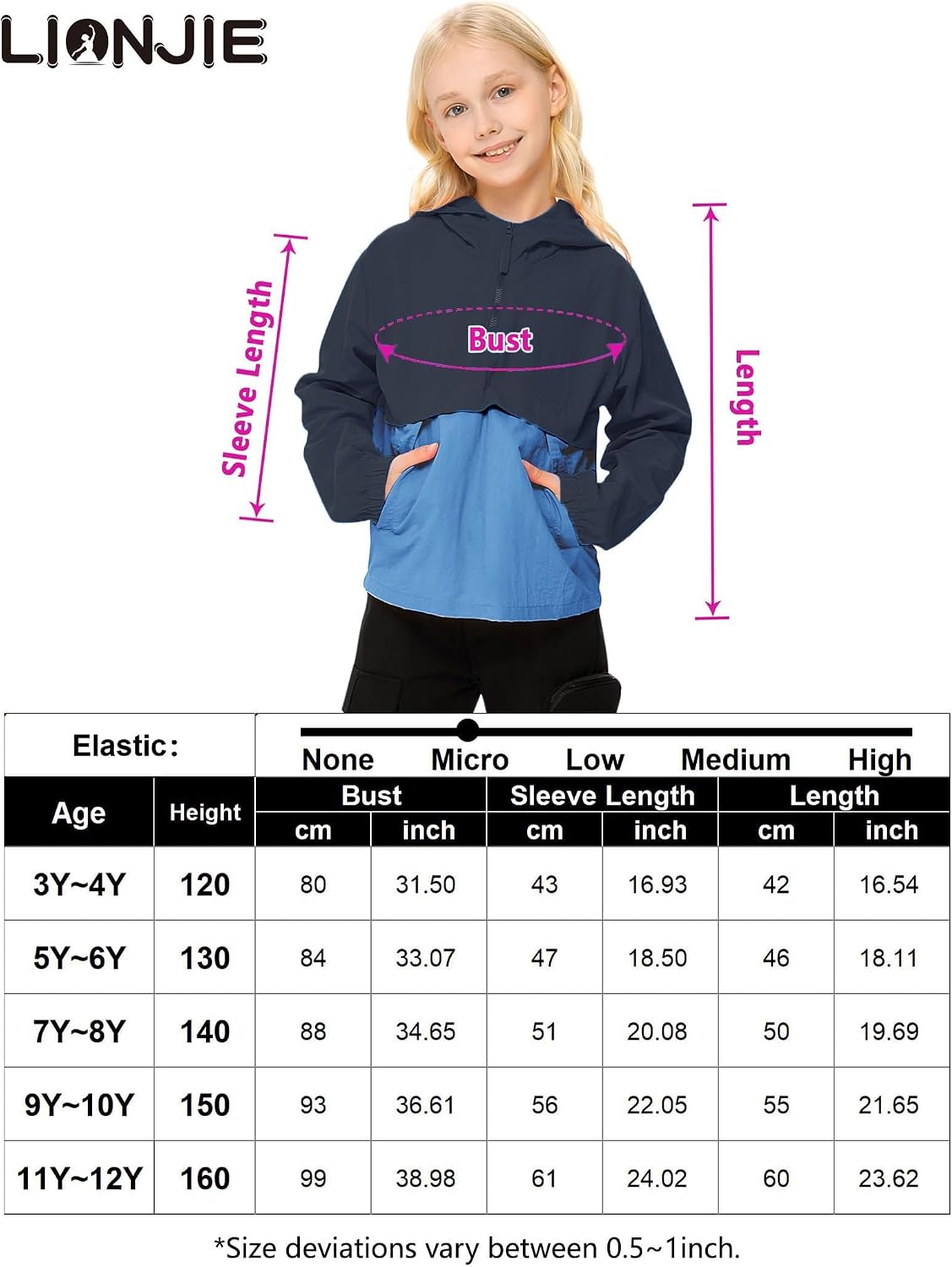 Kids Packable Waterproof Hooded Rain Jacket - Lightweight and Windproof - Sizes 3-12 Years