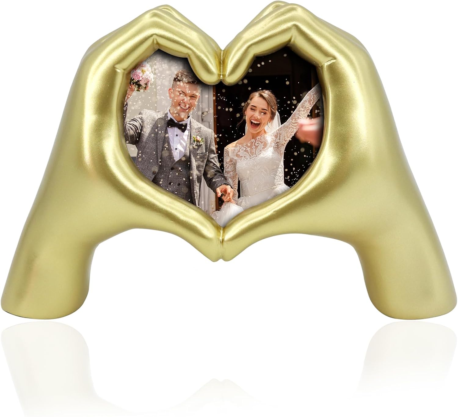 Gold Heart Hands Sculpture, Heart Hand Frame for Photos, Statue Decor for Living Room Bedroom Bookshelf, Gifts for Thanksgiving Christmas8.85 * 6.1 * 3.74