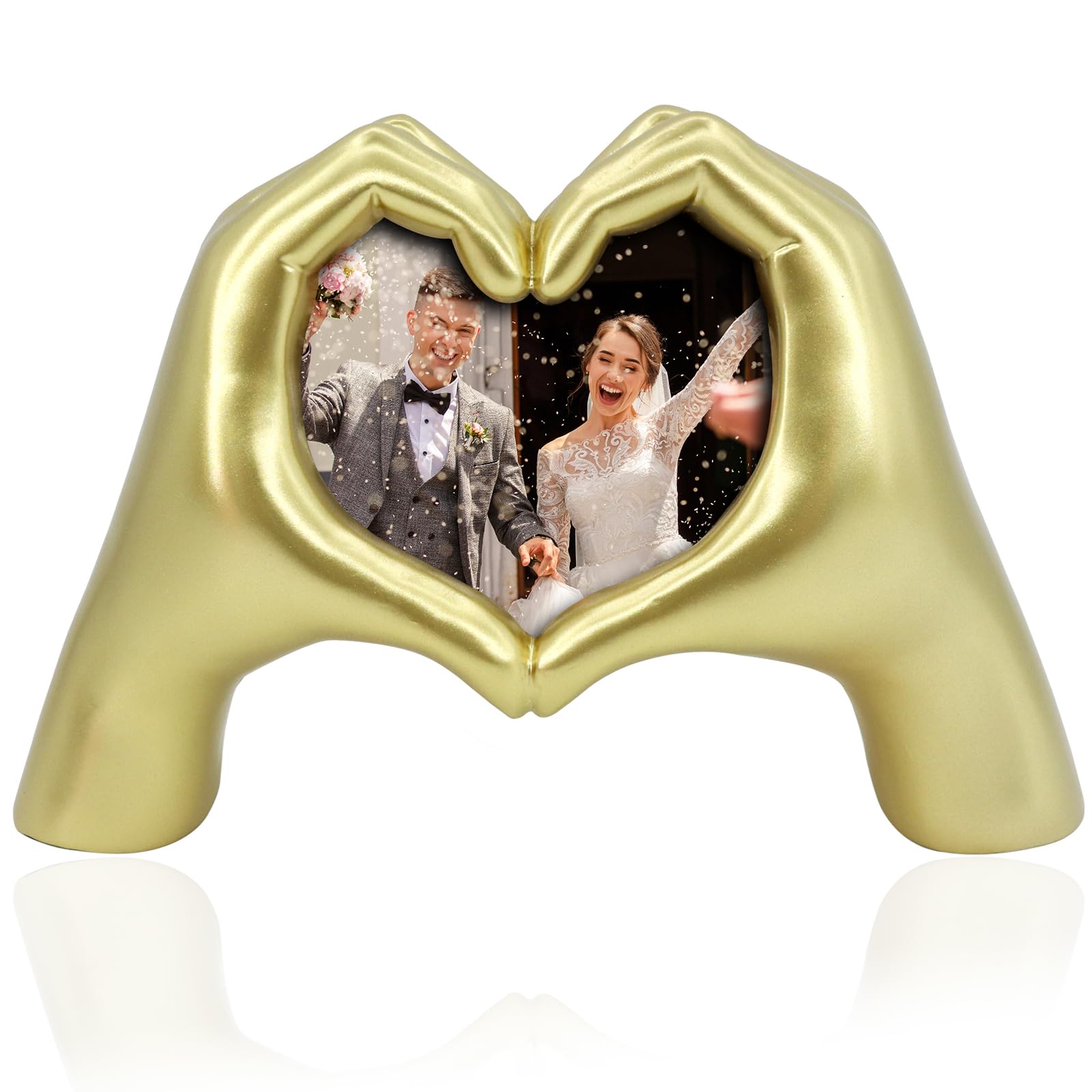 Xmeden Gold Heart Hands Sculpture, Heart Hand Frame for Photos, Statue Decor for Living Room Bedroom Bookshelf, Gifts for Thanksgiving Christmas8.85 * 6.1 * 3.74