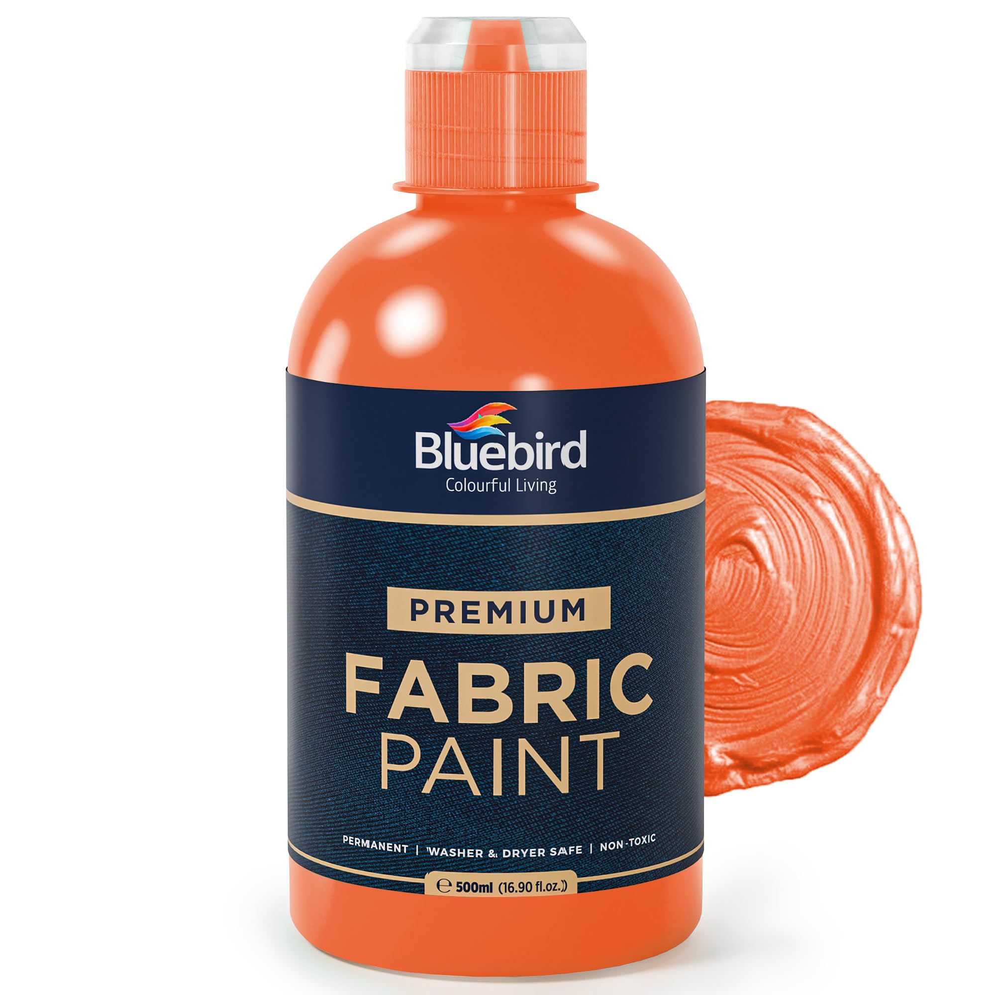 BLUEBIRD Fabric Paint, Tangerine, 16.9 Fl Oz, Permanent Fabric Paints for Clothes, Furniture Upholstery