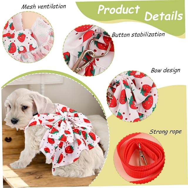 Foto 3 de 6 de 3 Piezas Vestidos para Perros con arneses Lindo Lazo Colorido Perros pequeños Vestido de Princesa…