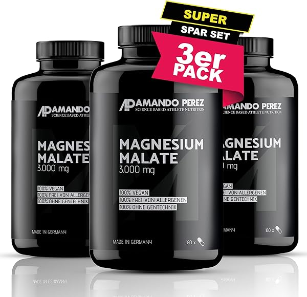 Amando Perez Magnesium Malat Tabletten 3000mg Hochdosiert - 540 Stück Magnesiummalat Vegan & Laborgeprüft (450mg Magnesium) Kapseln für Sport - Trägt zu einer normalen Muskelfunktion bei