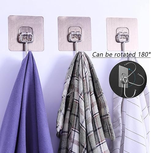 Miniatura 3 de Paquete de 10 ganchos de pared adhesivos resistentes, resistentes y transparentes, soportan hasta 22 libras, impermeables y reutilizables, ideales