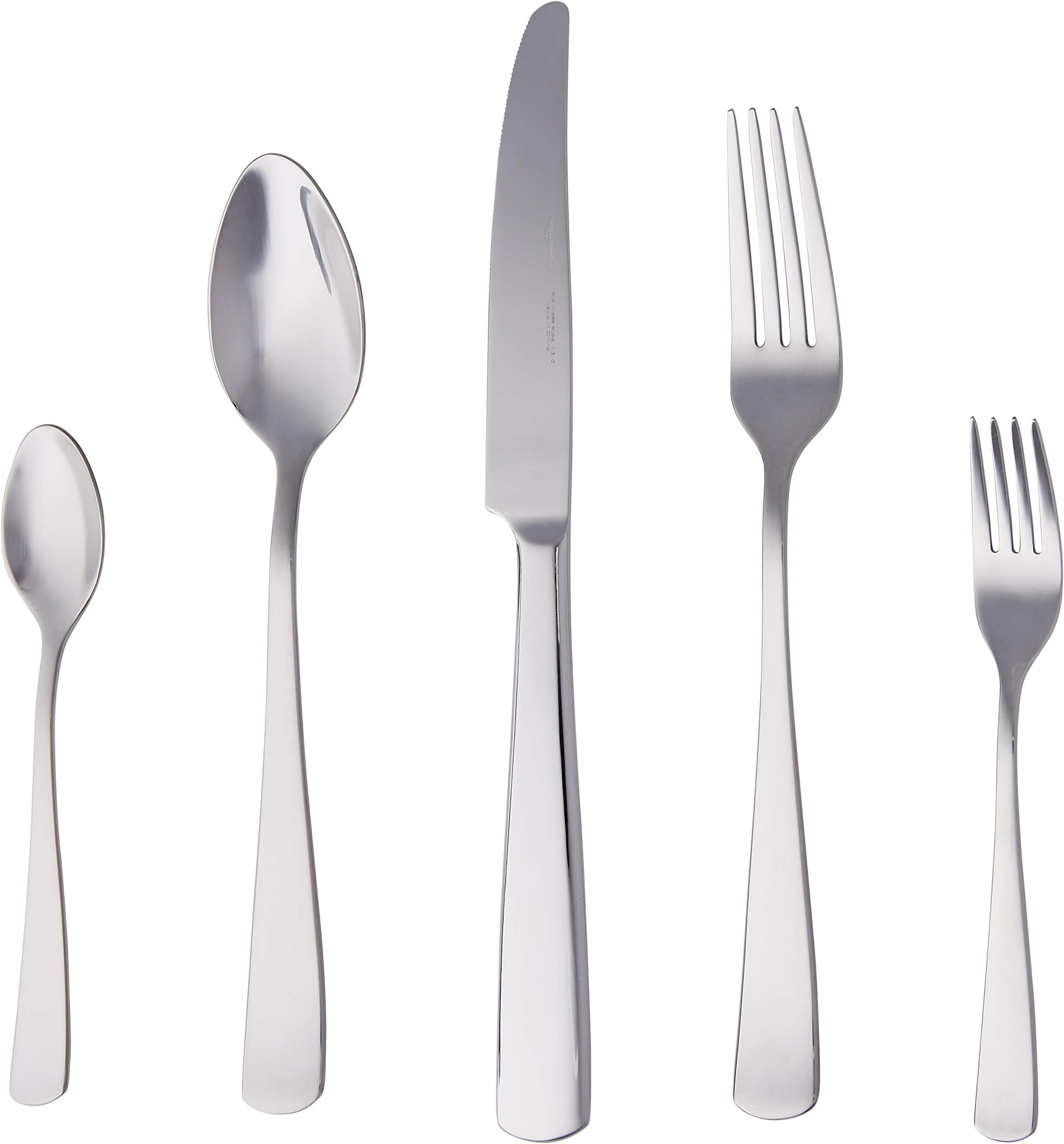Amazon Basics 20-Piece Stainless Steel Flatware Set with Square Edge, Service for 4 Count, Silver