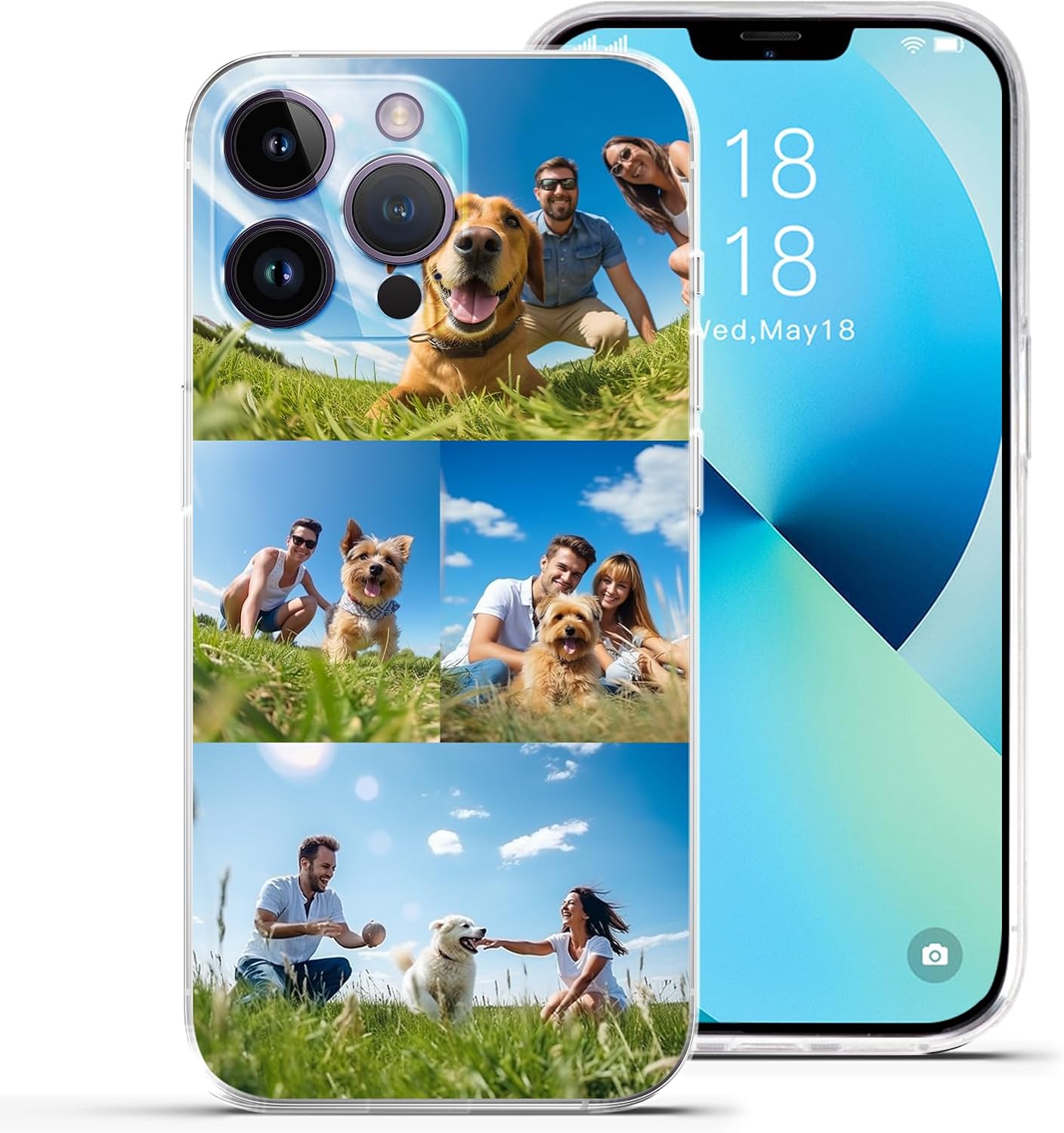 Personalized Customized Phone Case, Compatible with iPhone 16 15 14 13 12 11 Pro Max Mini Plus Xr X, Design Your Own Personalized Picture Phone Case, A Gift for Family and Friends(4 Photos)