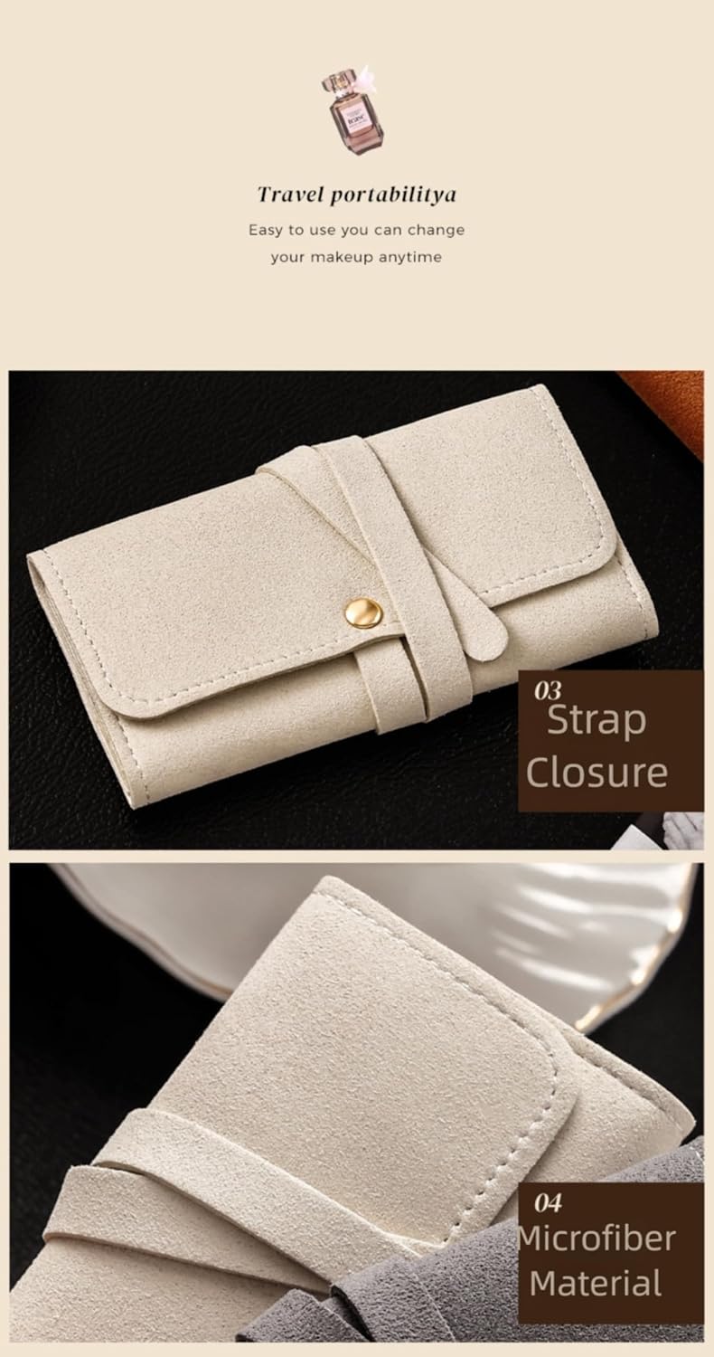 Foldable Jewelry Organize, Portable Jewelry Storage Case, Travel Jewelry Roll, Beige image 5