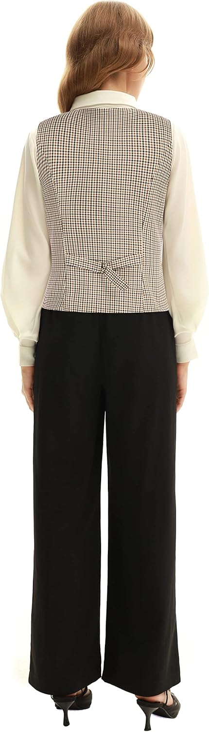 Belle Poque Women Double Breasted Waistcoat Vintage Lapel Collar Vest Coat with 2 Pockets - Image 4