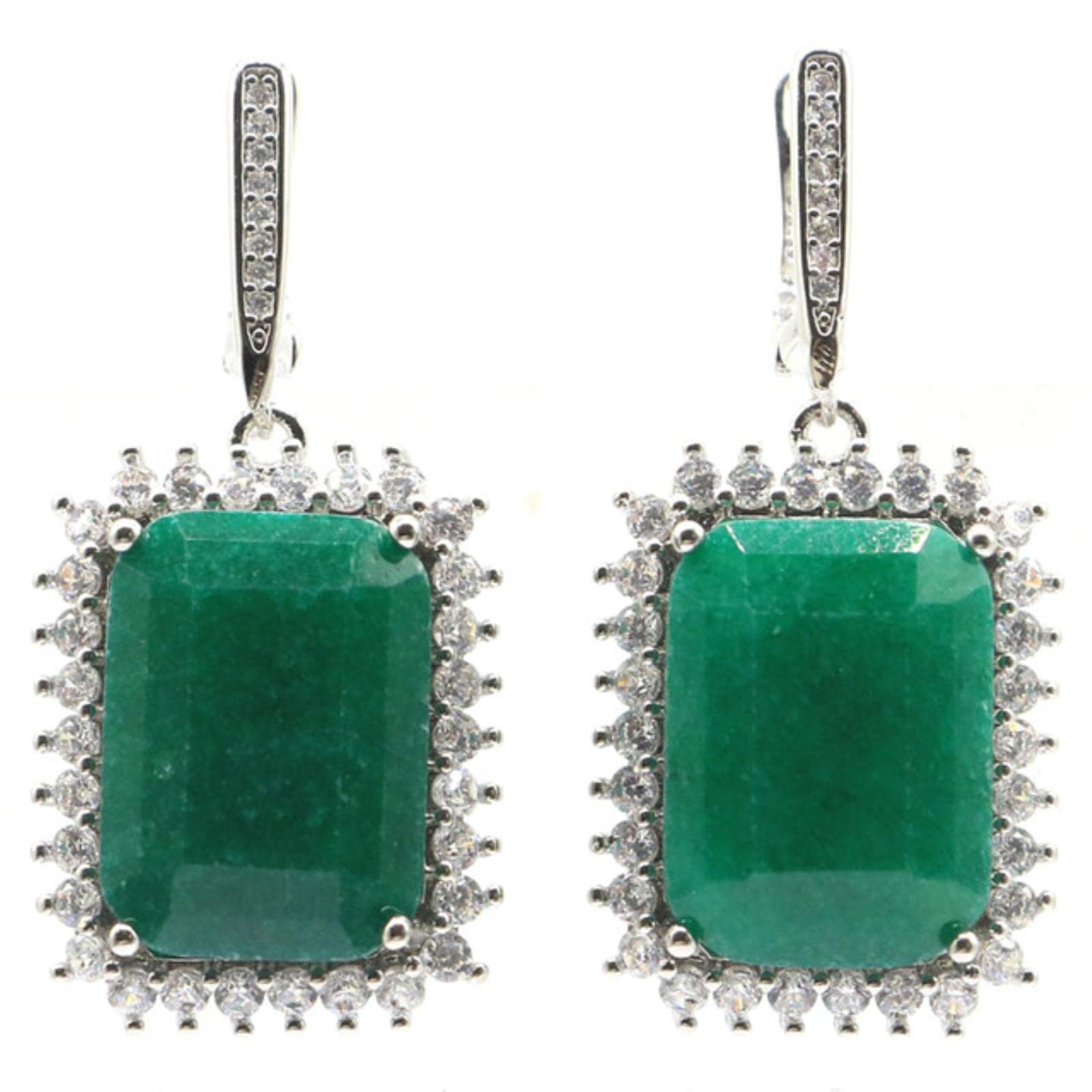 Salan Women's Emerald Earrings 18X13mm Rectangle Real Green Emerald Red Ruby Cubic Zircon Silver Pendant & Earrings