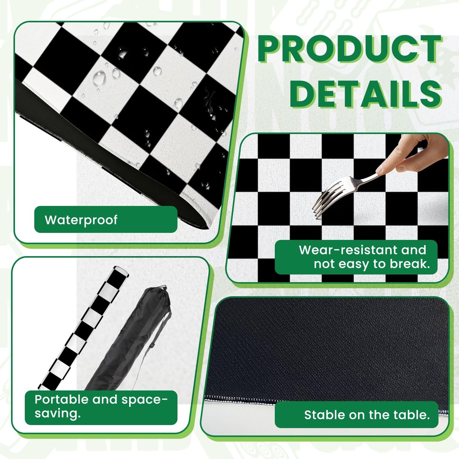 Mahjong Mat for Table Seamless Black White Checkered Grid 31.5"x31.5" Non-Slip Noise Reduction American Mahjong Table Cloth for Poker Card Dominoes Tile Games Gifts