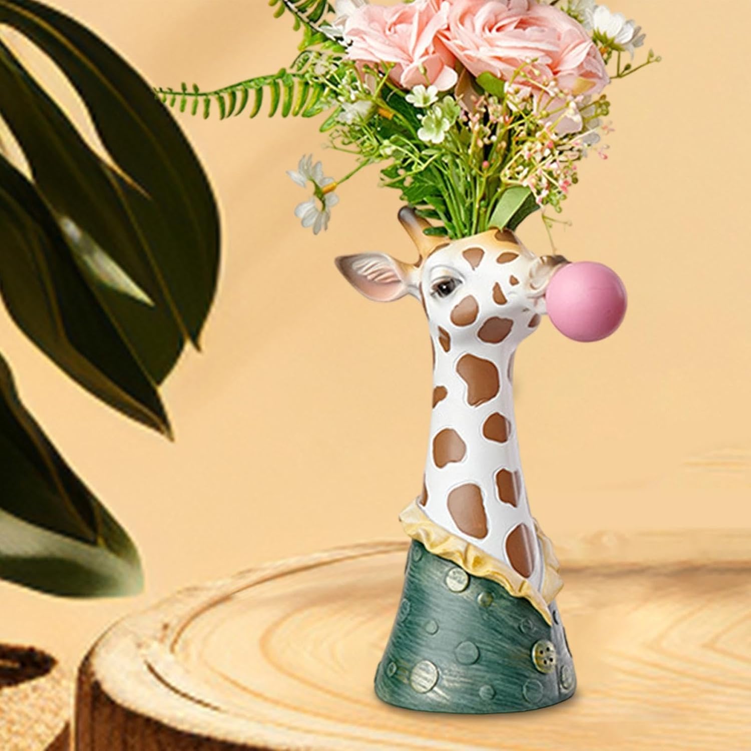 Giraffe Blowing Bubbles Creative Vase Animal Head Vase,Living Room, Modern Home Decor Table Decoration Resin