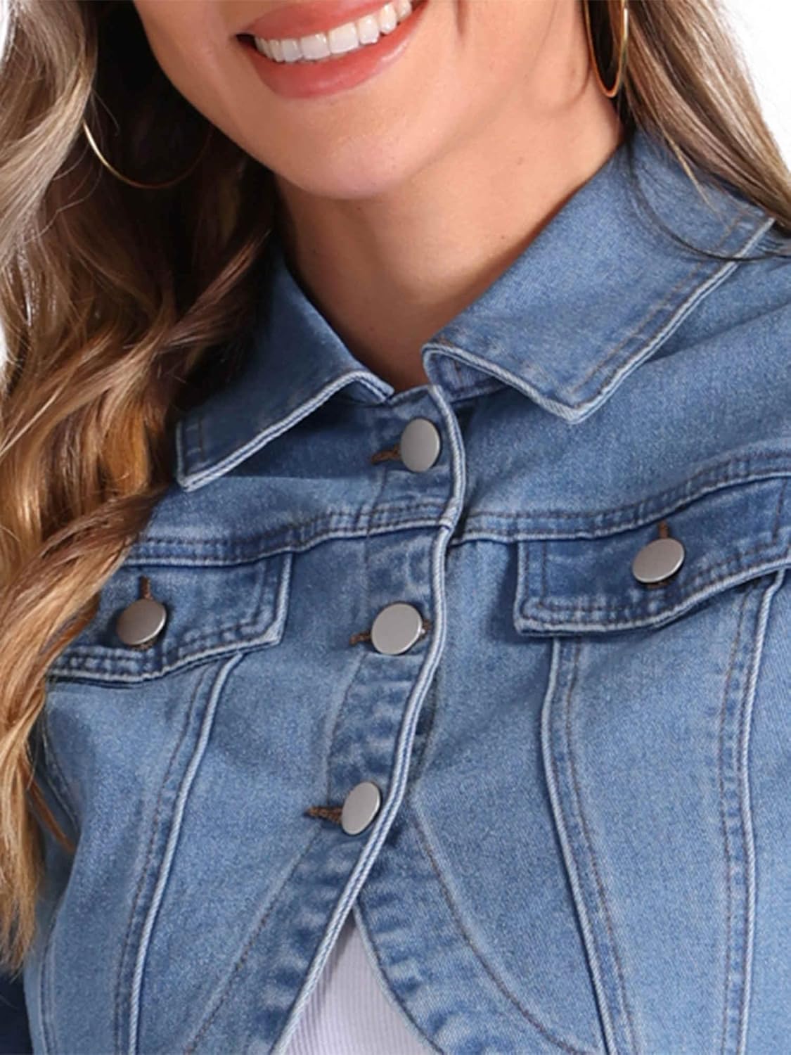 Allegra K Denim Jacket for Women's 2025 Casual Collared Long Sleeve Crop Jean Jackets - Image 5