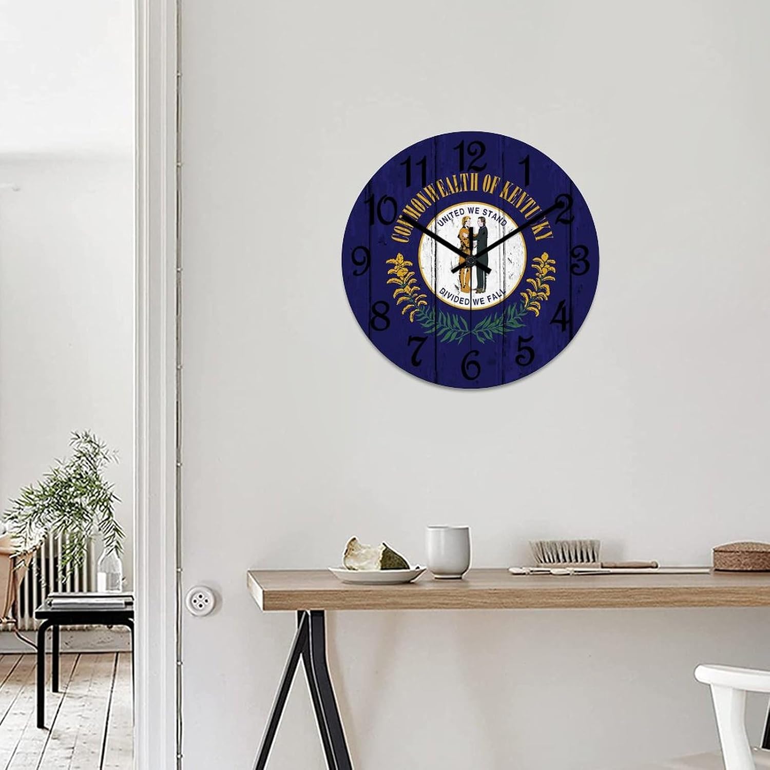 Kentucky Flag Wall Clock Kentucky Wooden Wall Clocks Battery Operated 15 Inch Non-Ticking Retro Cabin Wall Decor for Kitchen Bedroom Living Room Office, Style-3, slzom8n5yqsr