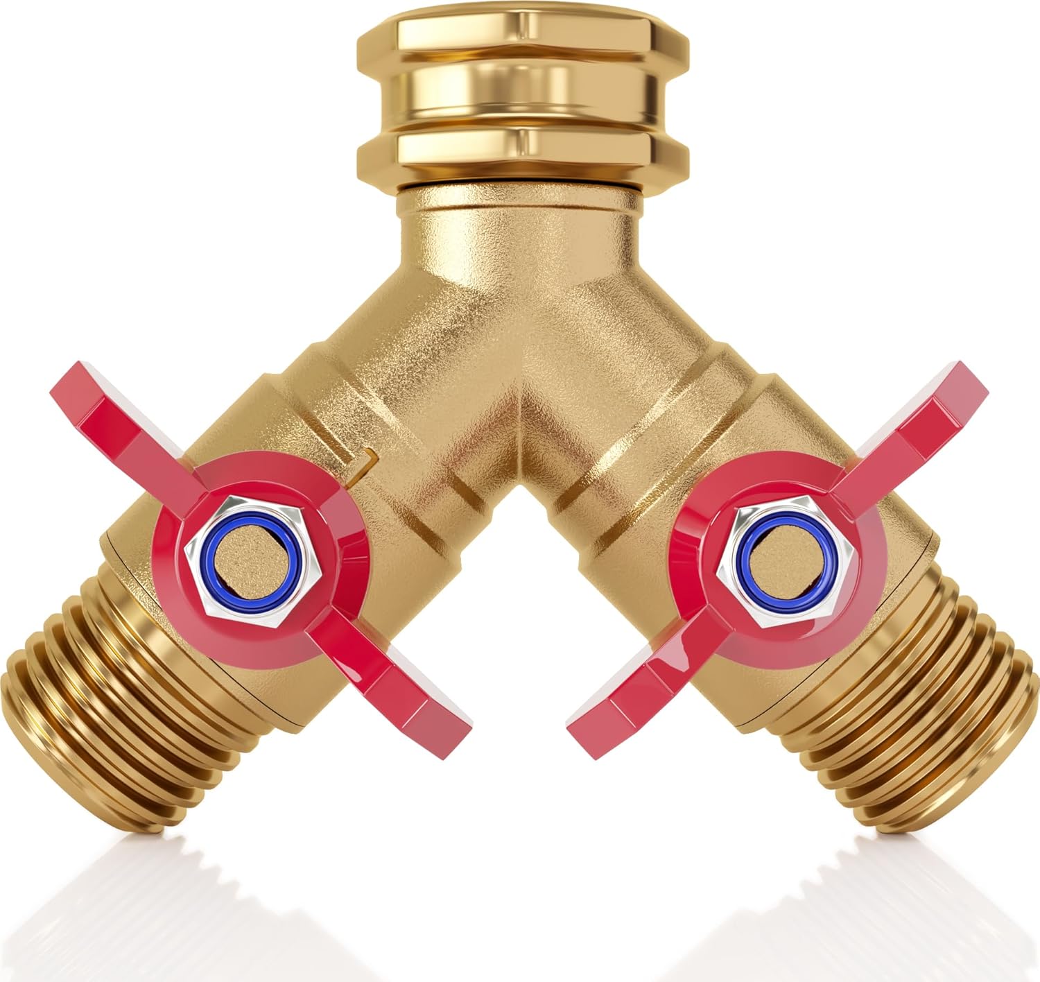 DBR Tech® Garden Hose Splitter 2 Way | Full Flow & Heavy Duty Leak-Proof Brass Water Divider with Dual Shut-Off Valves, Y (Wye) Connector for Outdoor Faucets, Spigots, Lawn & RV | Industrial-Grade
