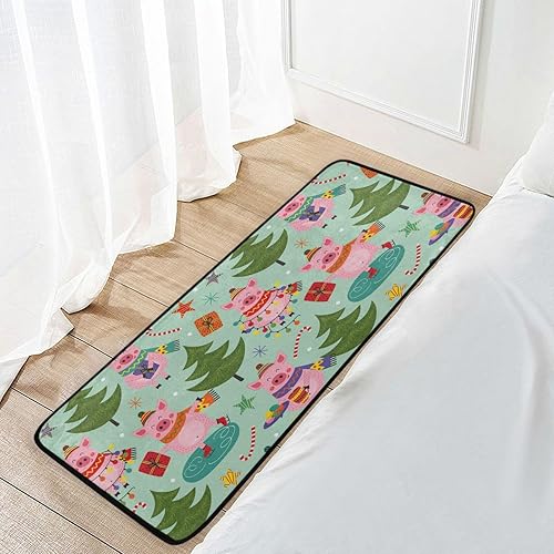 Miniatura 7 de Gredecor Alfombra de cocina con patrón de cerdo de Navidad, antifatiga, para Navidad, invierno, Navidad, decorativas, antideslizantes, lavables,
