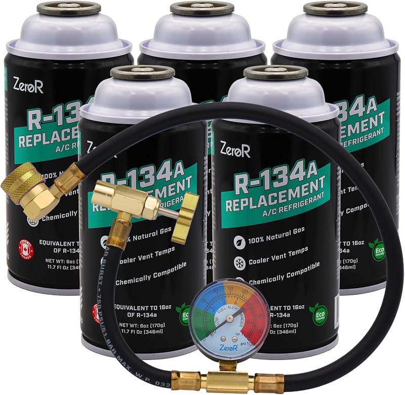 Kit de recarga de ar-condicionado ZeroR substituto do R134a com mangueira de 60,96 cm – 5 latas SSV