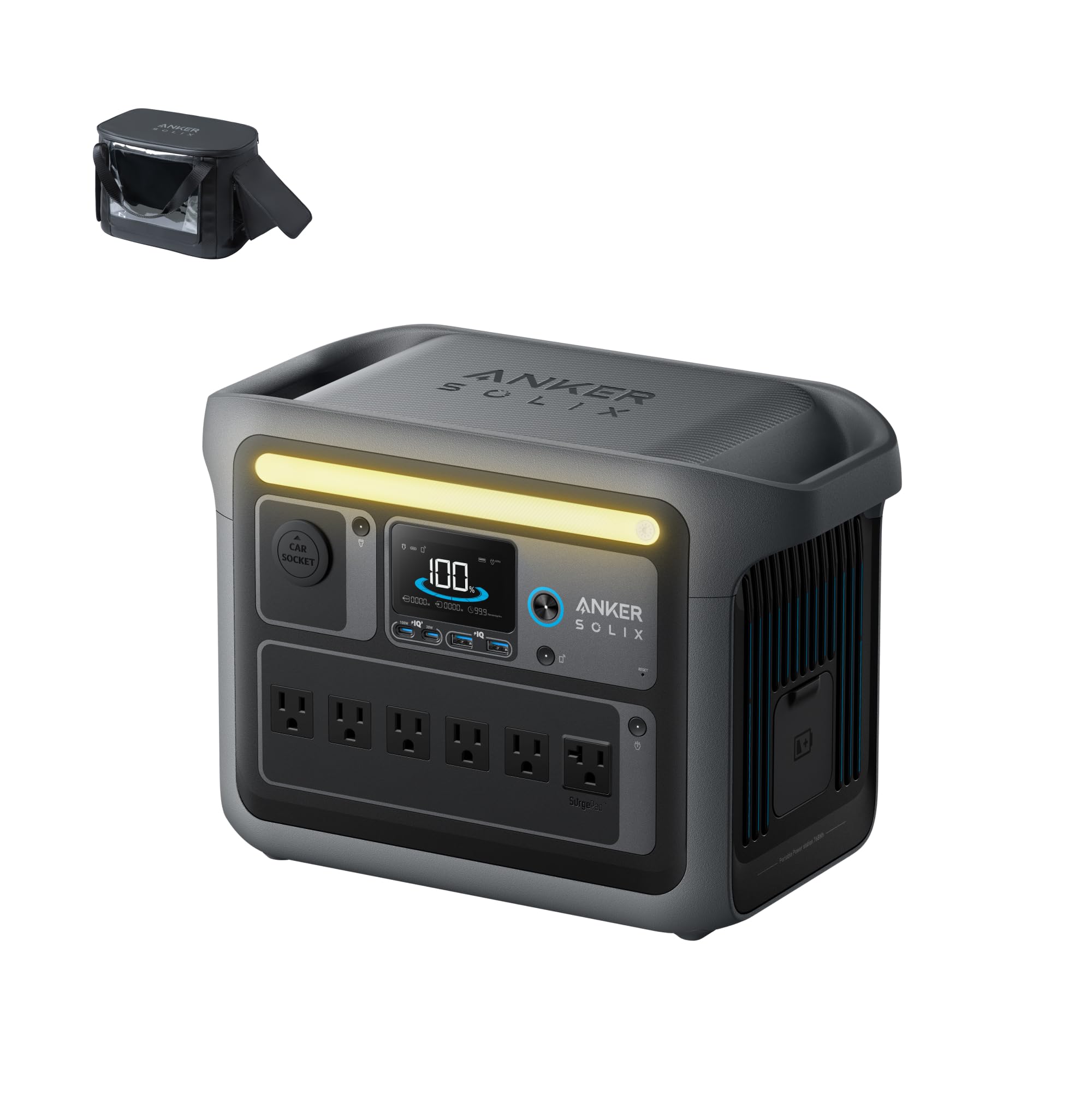 Anker SOLIXC1000 Portable Power Station with Water-Resistant Bag, 1800W Solar Generator, 1056wh LFP (LiFePO4) Battery, 4 AC Outlets, Up to 2400W for Home, Power Outages, and Outdoor Camping