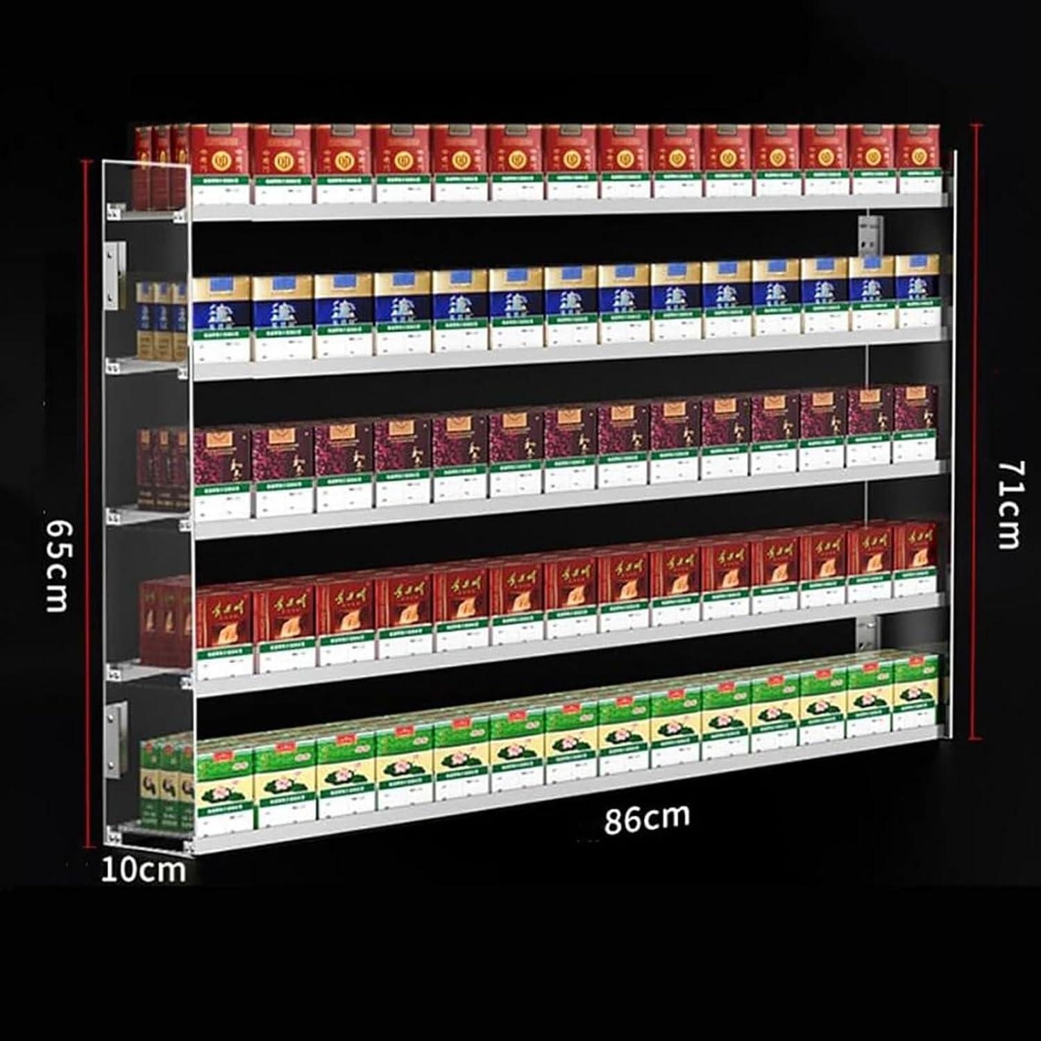 Multi-Layer Acrylic Cigarette Display Rack with Automatic Pushers, Wall-Mounted Retail Showcase, 2-6 Tier Shelving Unit for Shops, Size: 86x10x71cm, Clear Design for Easy Access