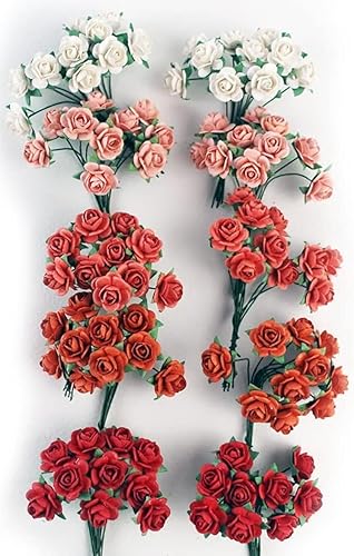 100 mini rosas mixtas de rosas mixtas naranjas, rojas y blancas, cinco colores, flor de papel de morera, 0.591-0.709 in, para reserva de chatarra,