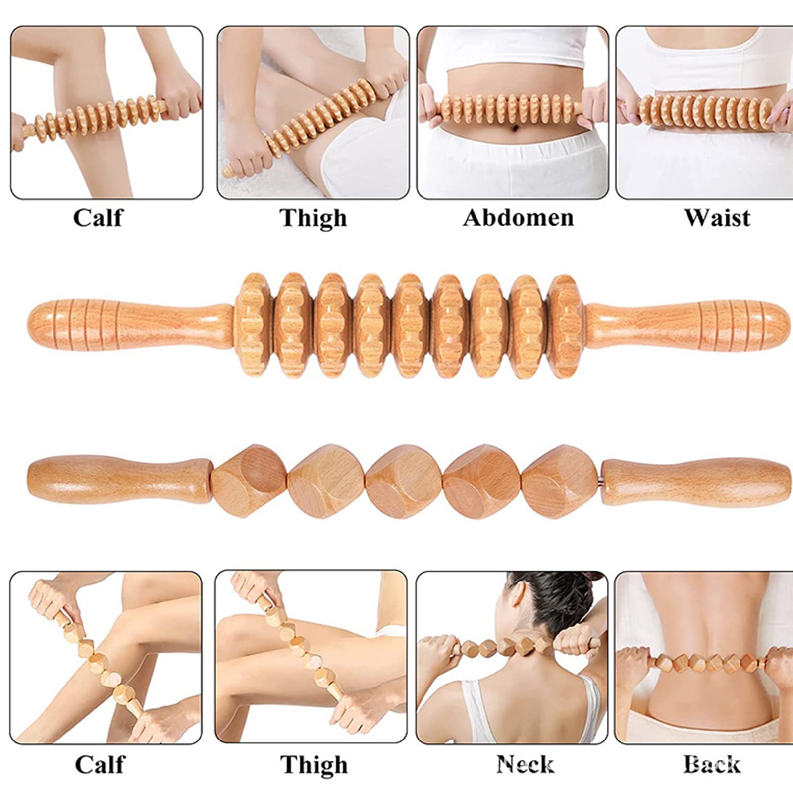 Rouleau Massage Bois, 5 en 1 Maderotherapie Kit Complet Cellulite, Masseur Bois de Anti Cellulite, Anti Cellulite Drainage Lymphatique Gua Sha Masseur Pour Le Cou, Gua Sha Pour Corps