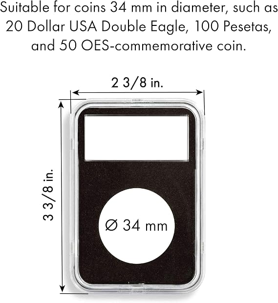 LIGHTHOUSE - QUICKSLAB Rectangular Coin Capsules with Precise Fit Foam Insert for 34 mm Coins