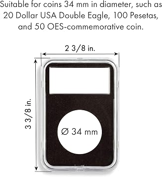 LIGHTHOUSE - QUICKSLAB Rectangular Coin Capsules with Precise Fit Foam Insert for 34 mm Coins