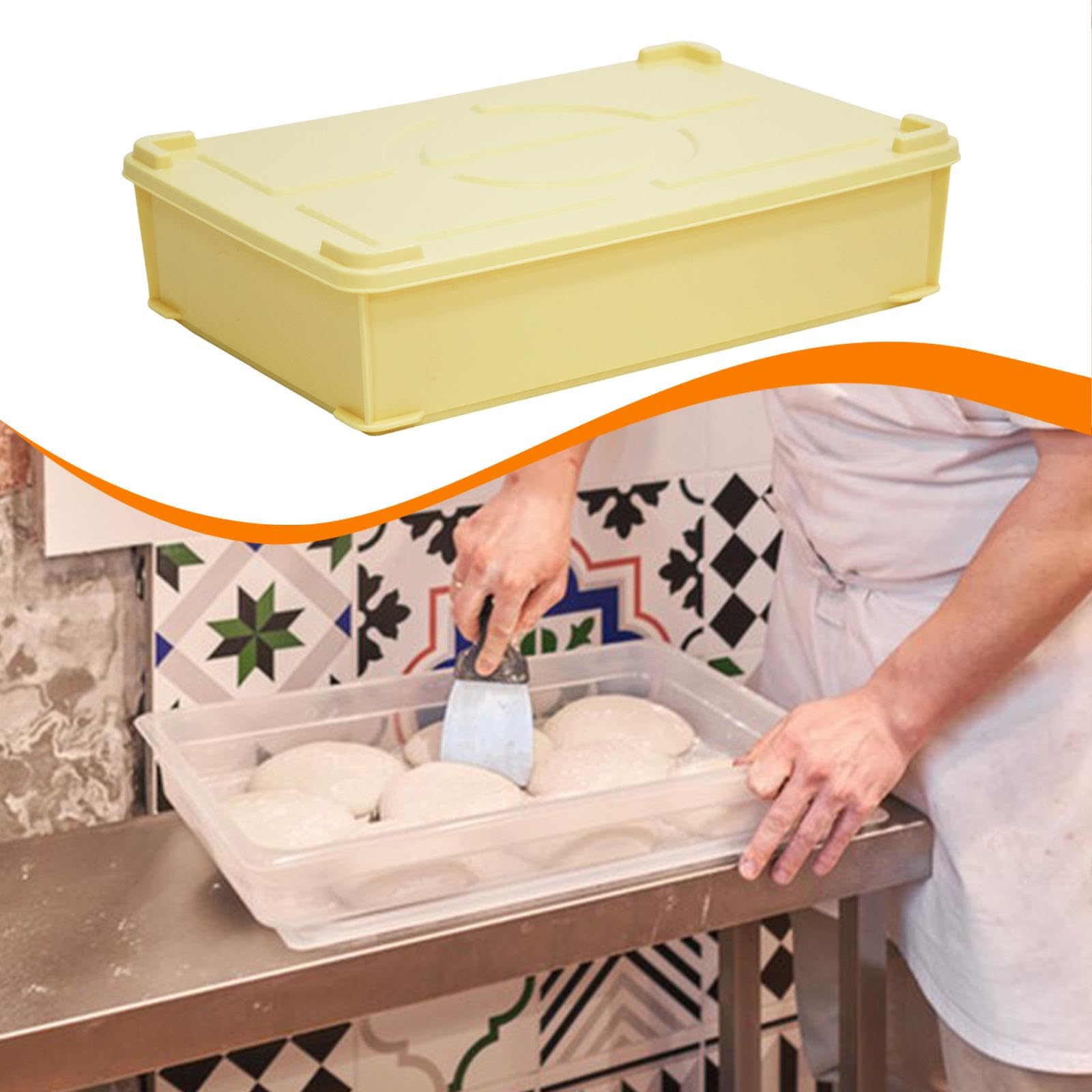 Boîte de Fermentation Pâte Pizza Plateau Rangement Aliments Bac Réfrigérateur Empilable Solide Facile à Nettoyer Utilisable pour Restaurant, Jaune Grand
