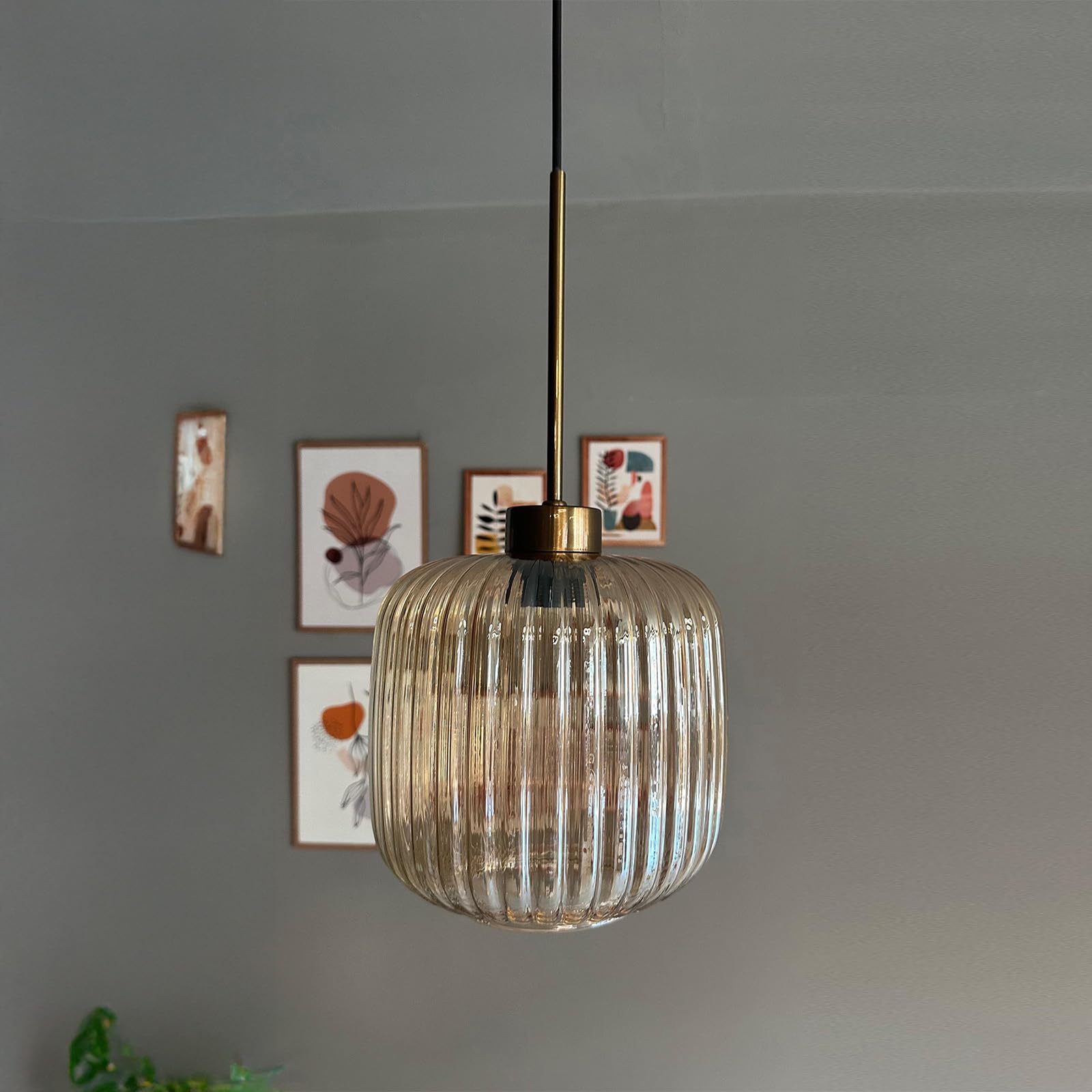 bamyum Mopa Hanging Lamp Glass, Pendant Light 20 cm, Modern Metal Kitchen Island Lights, E27 Glass Lamp Shades, Hanging Light for Living Room and Dining Room, Industrial Pendant Light