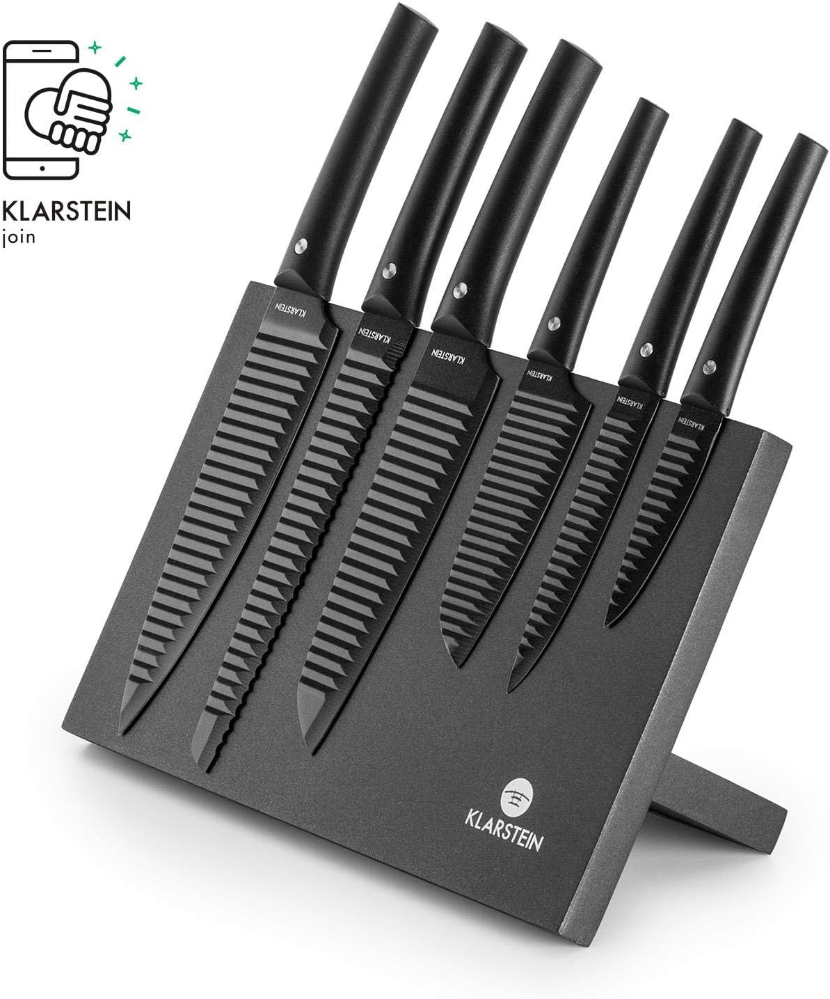 Klarstein Kissaki Kitchen Knife Set – Knife Holder, 6 Sizes, Magnetic, Japanese Design, Non-Stick, 30 x 19 x 15 cm, Black