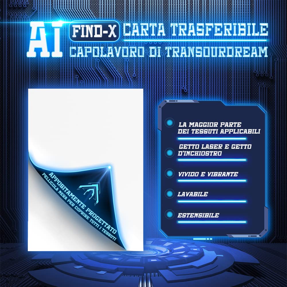 TransOurDream per tutti i Tessuti, a Getto d'inchiostro e laserla Carta di trasferimento Fogli A4X10, per Tessuti Scuri Poliestere, Tela, Strisce, Quadri, Jeans e Tessuti Mimetici (IT -FX-10)