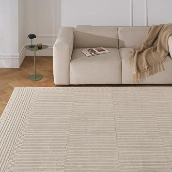 Revival Rugs Soloba 9'x12' Area Rugs for Living Room Bedroom Dining Room - Washable, 100% Recycled, Oeko-TEX Certified, Modern, Medium Pile, Beige, Cream