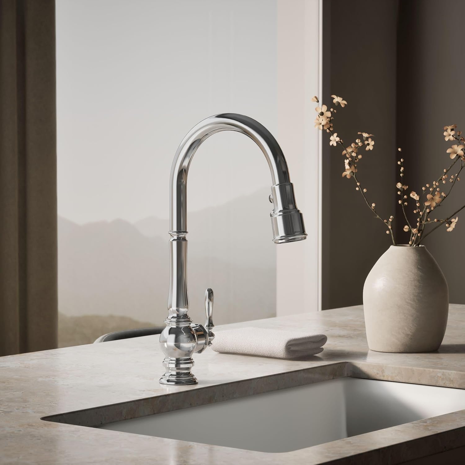 KOHLER Artifacts Kitchen Faucet with Pull Down Sprayer, Touchless Faucet, Kitchen Sink Faucet, Polished Chrome, K-29709-CP