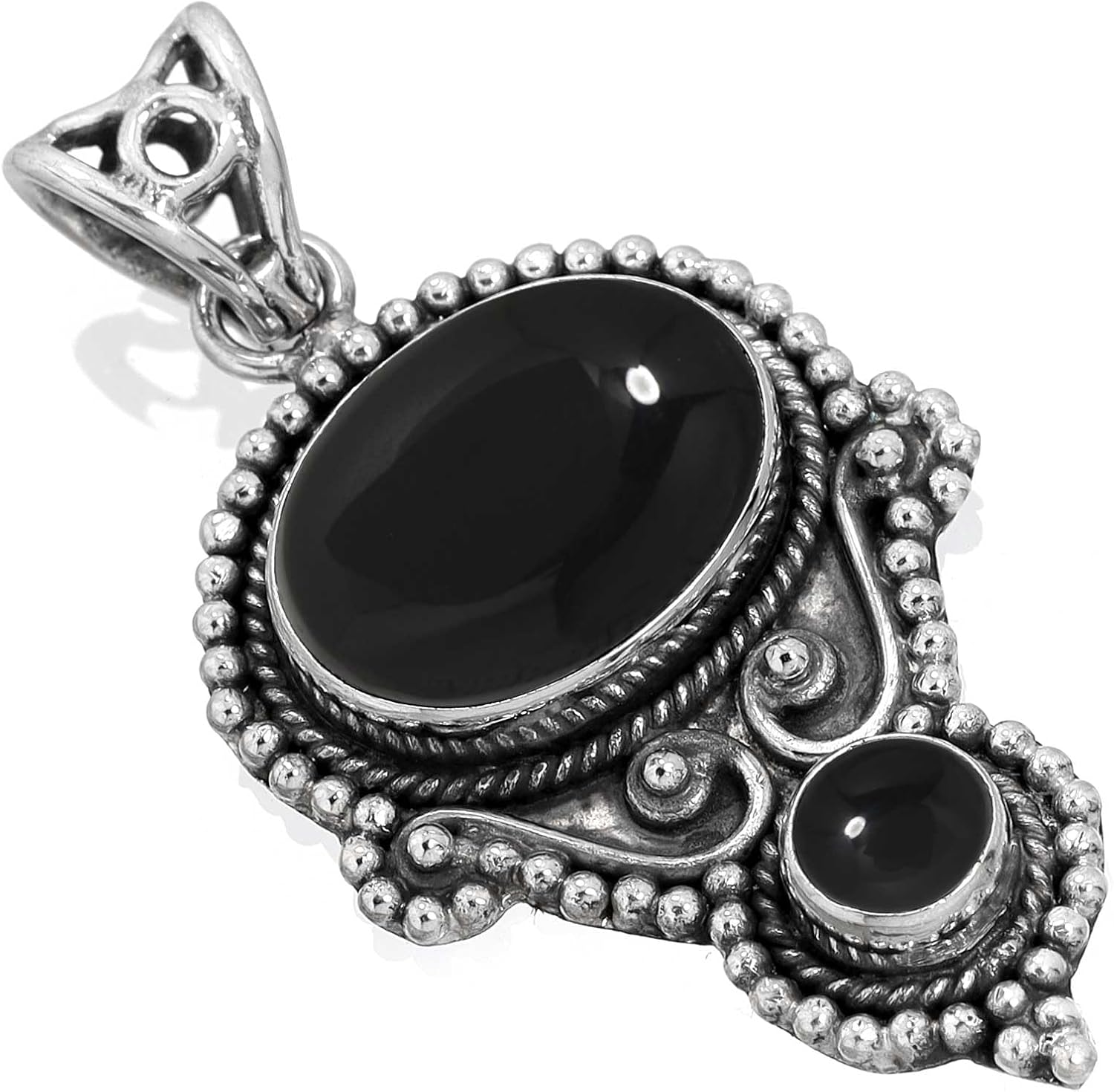 JEWELOPORIUM Boho Handmade Jewelry Chunky Natural Gemstone Rose Quartz, Amethyst, Crystal, Moonstone Oval - Round 925 Sterling Silver Overlay Pendant Necklace For Women
