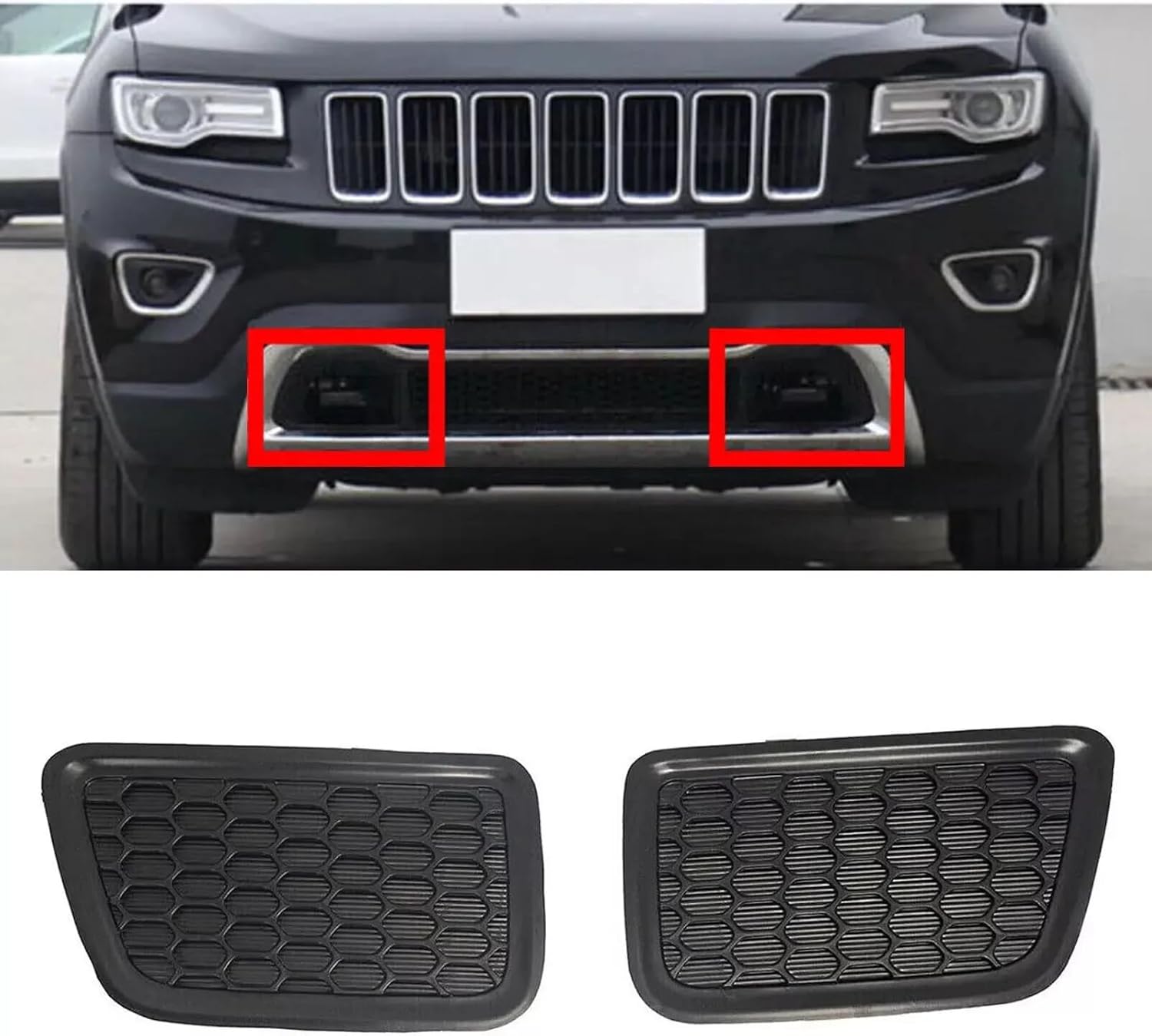 Front Lower Grille Tow Insert Bezel Set Tow Hook Cover Fits For 2014-2016 Jeep Grand Cherokee
