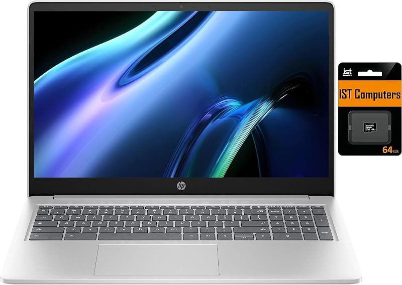 HP Chromebook Laptop 15 (15.6" Anti-Glare, Intel N200 (> i3-1115G4), 8GB DDR5 RAM, 128GB Storage (64GB eMMC + 128GB SD Card)) Home & Student, Wi-Fi, Numeric KB, Chrome OS, Silver (Renewed)