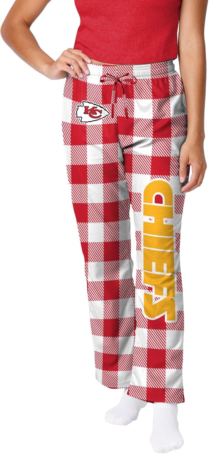 FOCO Pick Your NFL Team Gingham Checkered Pattern Women's Pajama Lounge Pants with Pockets and Drawstring Tie, Multicolor
