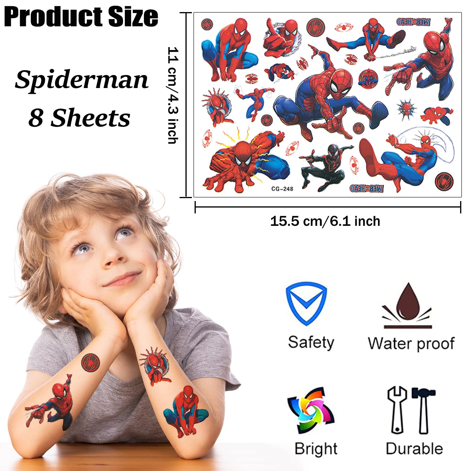 Spiderman Kid Tattoos Kids/Children's Spiderman Temporary Tattoo