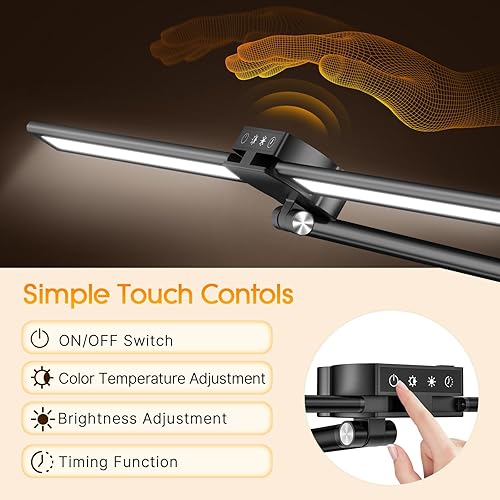 Miniatura 2 de Syrinx Lámpara LED de escritorio para oficina en casa, lámpara de escritorio ultra brillante de doble cabezal de 24 W con abrazadera, interruptor de