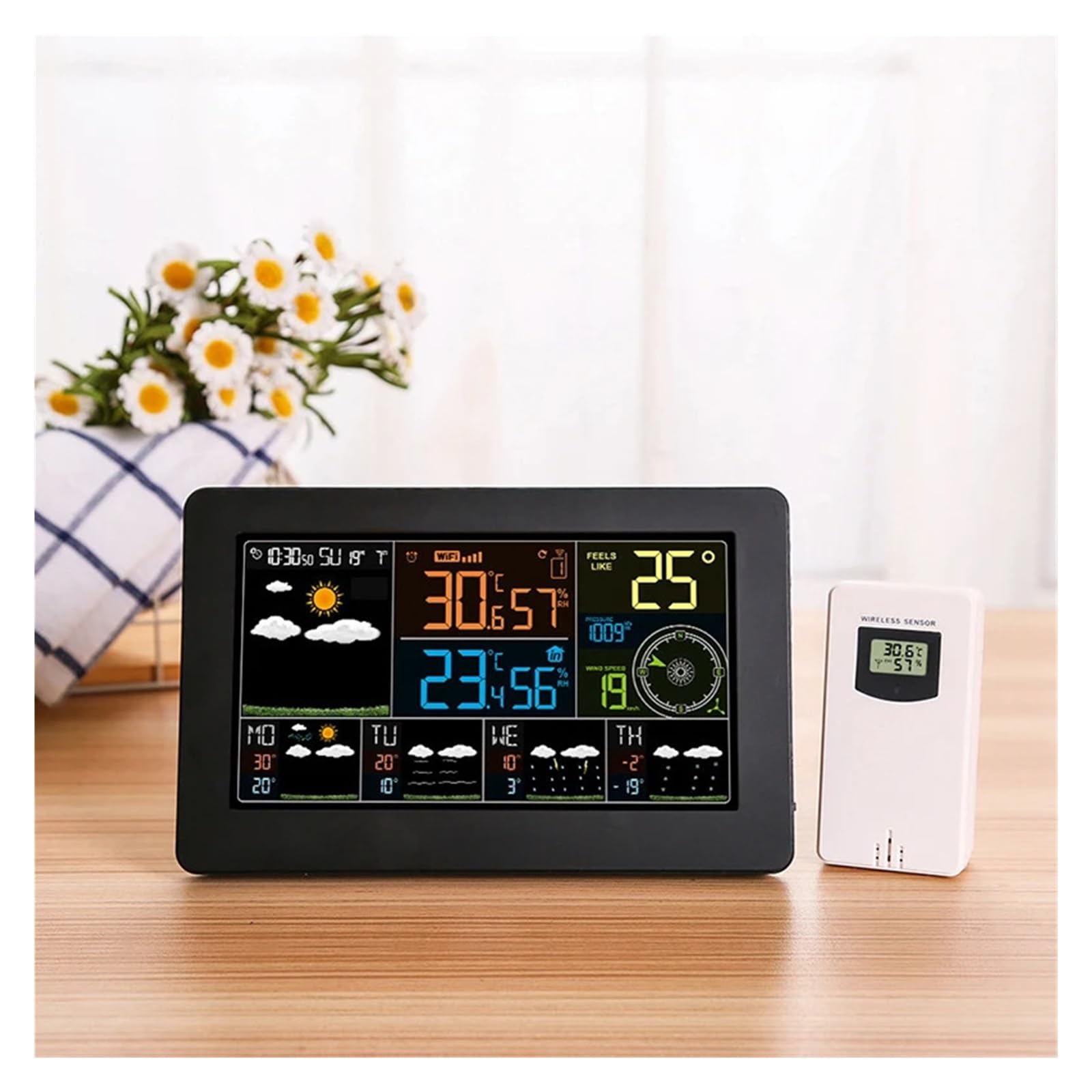 Station Météo avec Écran Couleur WiFi, Thermomètre Et Hygromètre, Détecteur De Pression d'air, De Vent, Testeur De Température Et D'humidité, Écran LCD(1 Sensor)