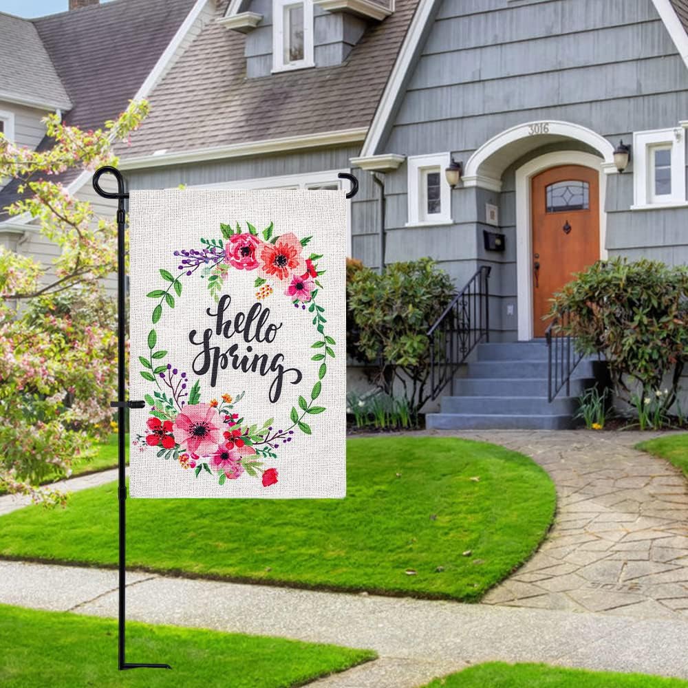 hogardeck Hello Spring Garden Flag, Vertical Double Sided Yard Flag, Premium Burlap Spring Summer Decor, Outdoor Indoor Patio Decorative Flag, 12.5x18 Inch