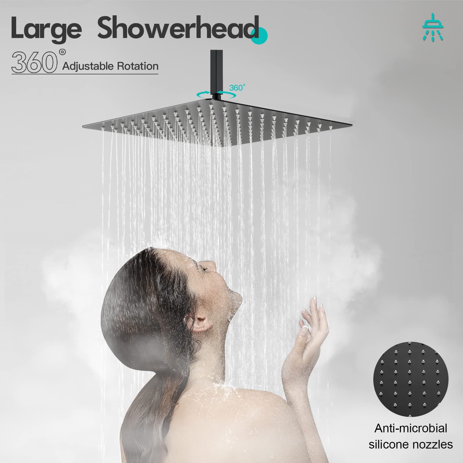 Black Shower Jets System in Wall, STARBATH 12 Inch Ceiling Mount