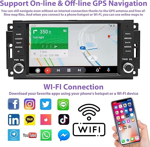 Miniatura 4 de 4G 64G Android 13 Estéreo de coche para Jeep Wrangler JK Radio Dodge Ram 1500 con CarPlay inalámbrico y Android Auto, pantalla táctil de 7 pulgadas
